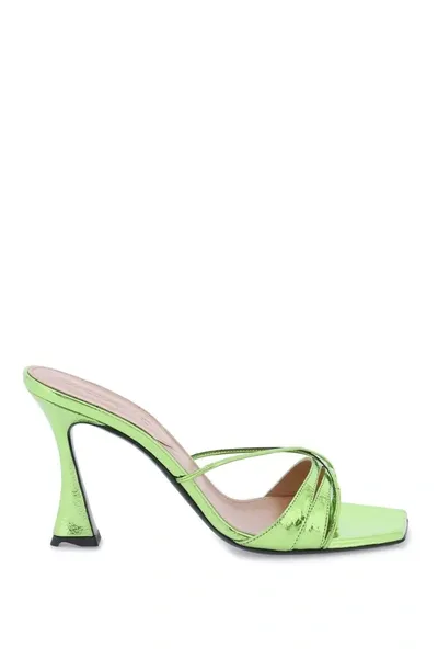 D’accori Lust Square-toe Metallic-leather Mules In Metallic,green