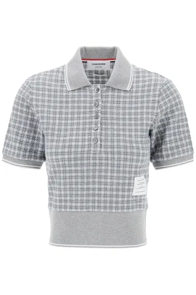 Thom Browne Checked Tweed Polo Shirt In Gray