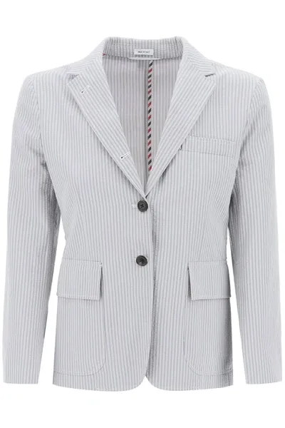 Thom Browne Seersucker Single-breasted Jacket In Gray