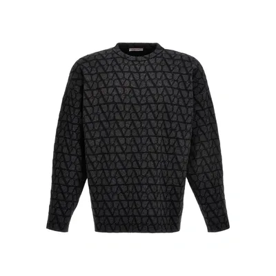 Valentino Grey Toile Iconographe-jacquard Sweater In Black