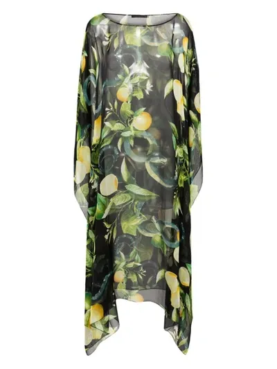 Roberto Cavalli Printed Silk Chiffon Caftan Dress In Multi,black