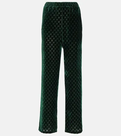 Gucci Gg Velvet Devoré Straight Pants In Black