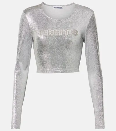 Rabanne Cropped Long-sleeve Top In Silver