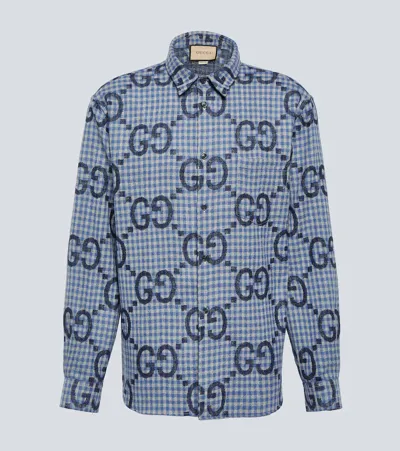 Gucci Checked Logo Wool Shirt In Multicoloured