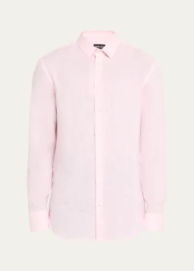 Giorgio Armani Men's Linen Sport Shirt In Pastel Pink