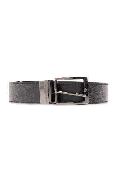 Emporio Armani Reversible Logo Engraved Buckle Belt In Black