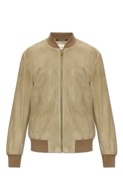 Paul Smith Zip-up Suede Bomber Jacket In Green