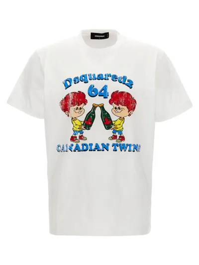 Dsquared2 Canadian Twins Printed Cotton T-shirt In White