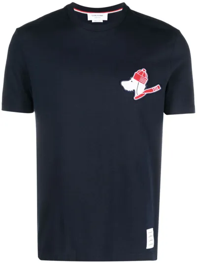 Thom Browne Hector-patch Short-sleeve T-shirt In Blue