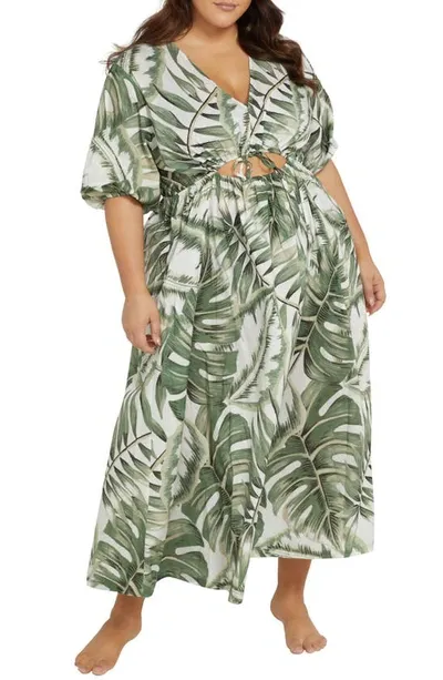 Artesands Deliciosa Alcedo Cutout Cover-up Dress In Green White