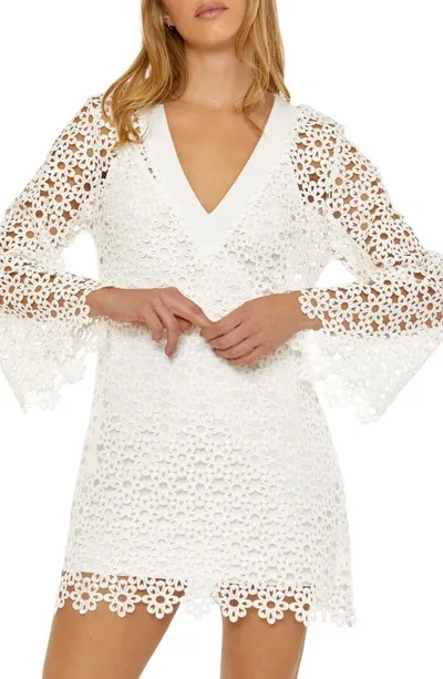 Trina Turk Chateau Long Sleeve Lace Cover-up Dress In Vanilla