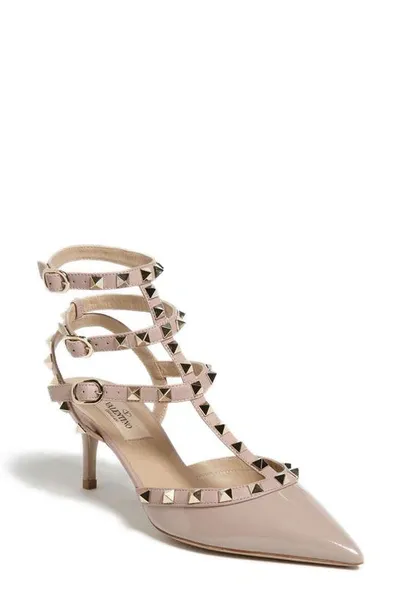 Valentino Garavani Rockstud Strappy Pointed Toe Pump In P45 Poudre/poudre