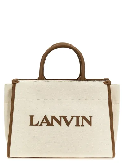 Lanvin Logo Canvas Shopping Bag In Milk Beige