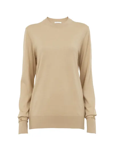 Chloé Pull Ajusté Col Rond Femme Beige Taille Xs 100% Laine