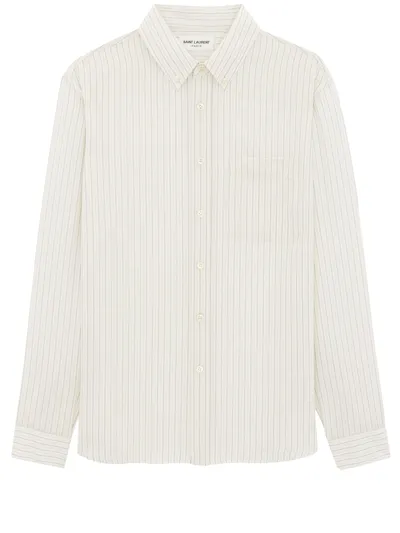 Saint Laurent Cassandre Silk Shirt In Cream