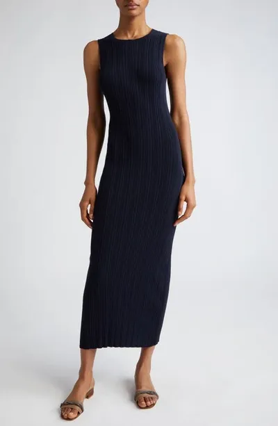 Eleventy Ribbed Sleeveless Bodycon Midi Dress In Blue