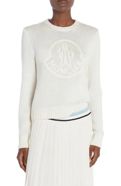 Moncler Cashmere Embroidered Logo Sweater In White