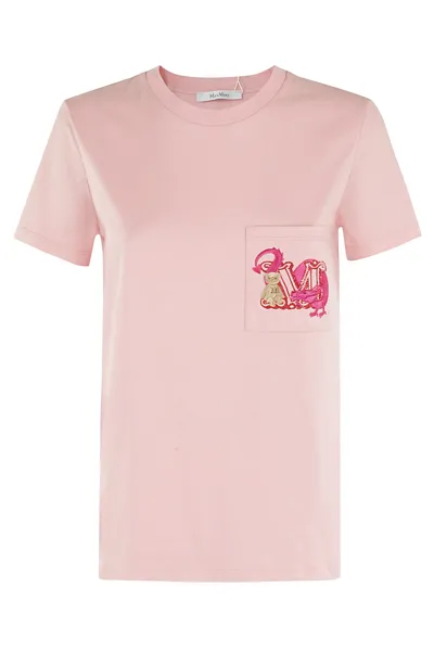 Max Mara Elmo Embroidered Cotton T-shirt In Pink