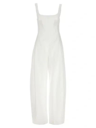 Stella Mccartney Pleated Linen-cotton Corset Jumpsuit In White