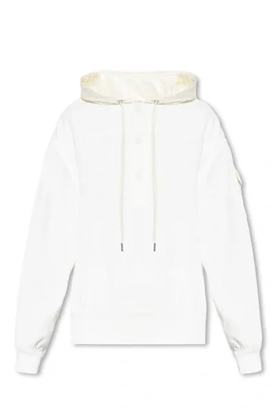 Moncler Ribbed Drawstring Hoodie In White