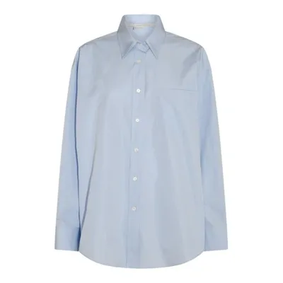 Stella Mccartney Buttoned Curved Hem Panelled Shirt In Clear Blue