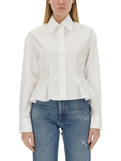 Stella Mccartney Collared Cotton Peplum Shirt In Pure White