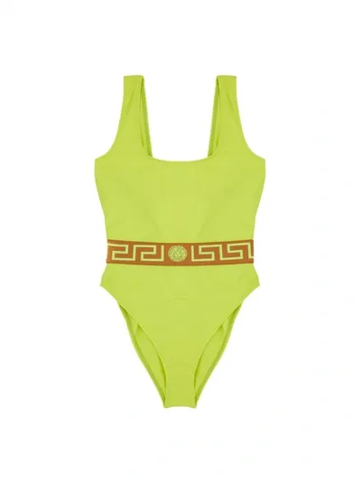 Versace Greca Lycra One-piece Swimsuit In Giallo