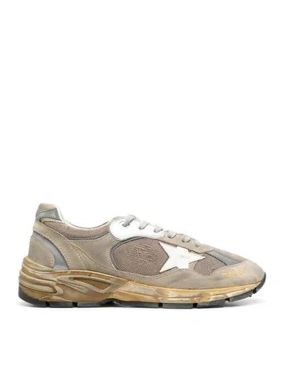 Golden Goose Running Dad Net And Suede Upper Leather Star In Cream