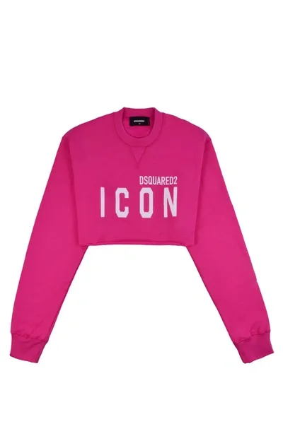 Dsquared2 Logo Printed Crewneck Cropped Sweatshirt In Rose