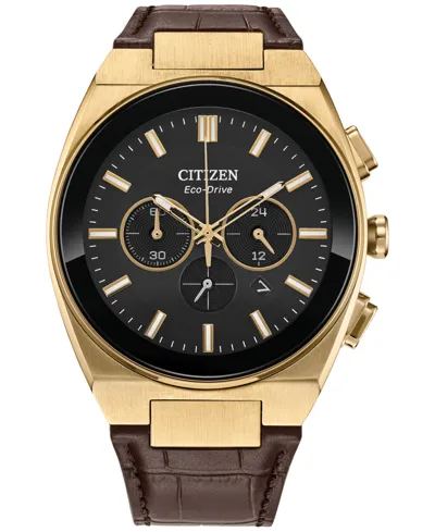 Citizen Eco-drive Men's Chronograph Modern Black Leather Strap Watch 43mm