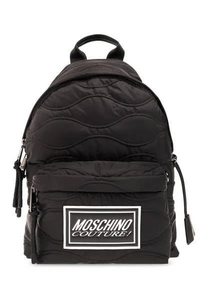 Moschino Logo-patch Quilted Backpack In Black