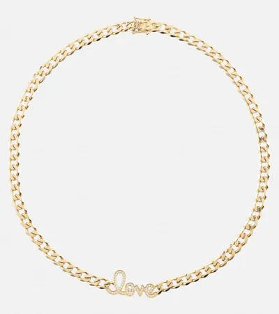 Sydney Evan Love Script 14kt Gold Necklace With Diamonds