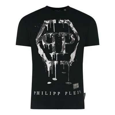 Pre-owned Philipp Plein Herren T-shirts Mtk1887 0201 Black T-shirt In Schwarz