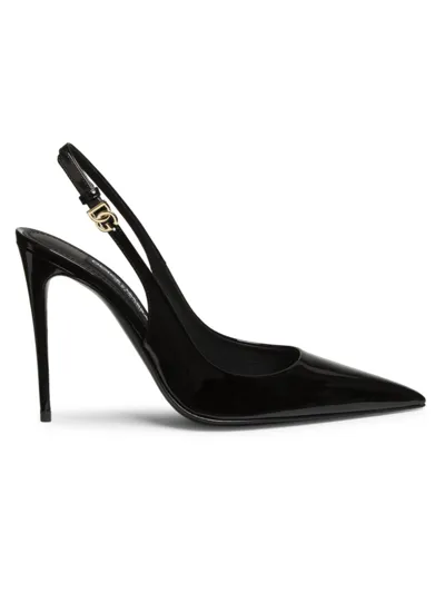 Dolce & Gabbana Slingback-pumps Aus Lackleder In Nero