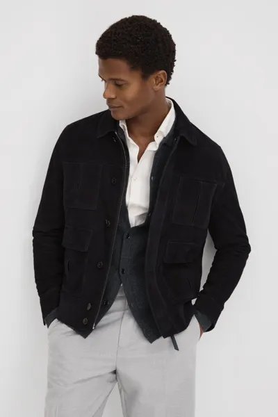 Reiss Navy Thomas Suede Chest Pocket Jacket