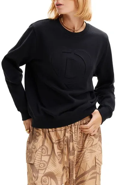 Desigual Travis Logo Cotton Crewneck Sweatshirt In Black