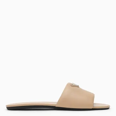 Prada Sand-coloured Leather Slide With Logo In White