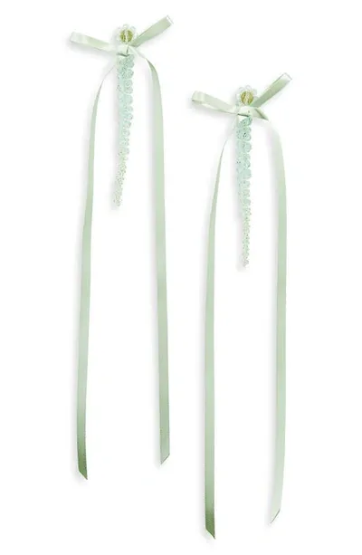 Simone Rocha Green Bow Ribbon Drip Earrings In Mint/mint