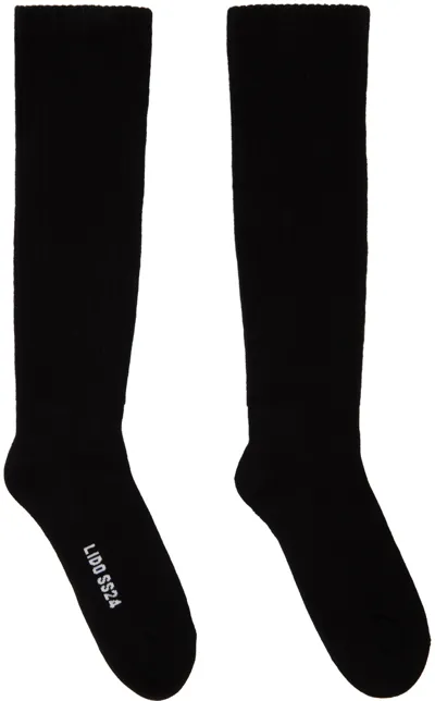 Rick Owens Black Knee High Socks In 0911 Black/milk