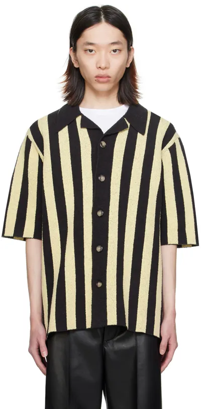 Nanushka Striped Camp-collar Shirt In Black/pale Yellow