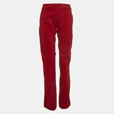 Pre-owned Dior Christian  Boutique Red Corduroy Zip Detail Straight Pants M