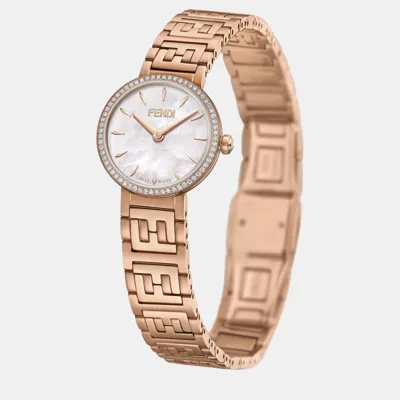 Pre-owned Fendi Rosegold Steel Watch In White