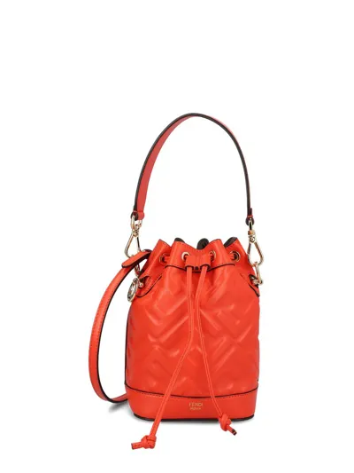 Fendi Mon Tresor Ff Embossed Bucket Bag In Red