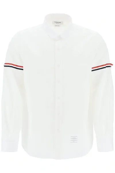 Thom Browne Seersucker Shirt With Rounded Collar In White