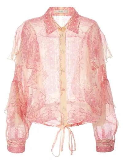 Philosophy Silk Crépon Shirt Ruffles Shirt, Blouse Fuchsia In Light Pink