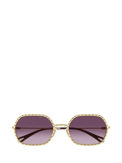 Chloé Eyewear Rectangular Frame Sunglasses In Gold