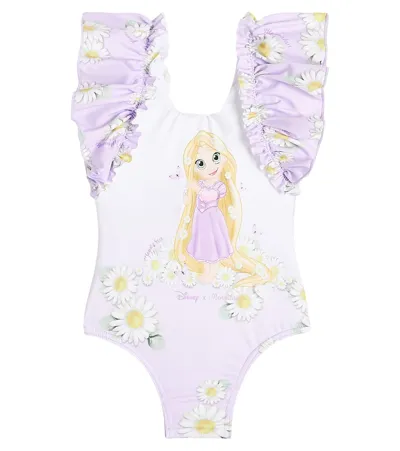 Monnalisa Baby Printed Ruffled Swimsuit In Glicine