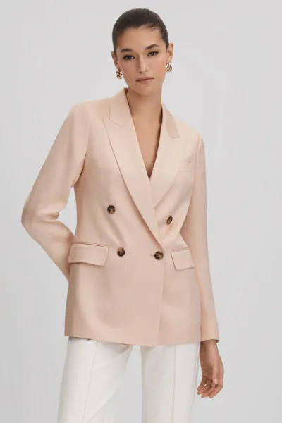 Reiss Eve Double Breasted Blazer In Pink