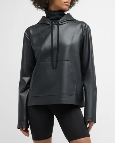 Norma Kamali Nk Vegan Leather Hoodie In Black