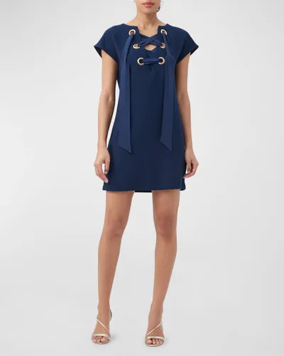 Trina Turk Orlando Lace-up Cap-sleeve Mini Dress In Blue